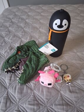 Assorted toys and pencil case for kids Minecraft keychain dinosaur puppet